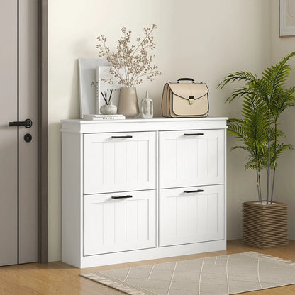 Shoe Storage Cabinet, 4 Flip Drawers, Adjustable Shelves, 20 Pairs, White Shoe Storage Cabinets & Racks at Gallery Canada