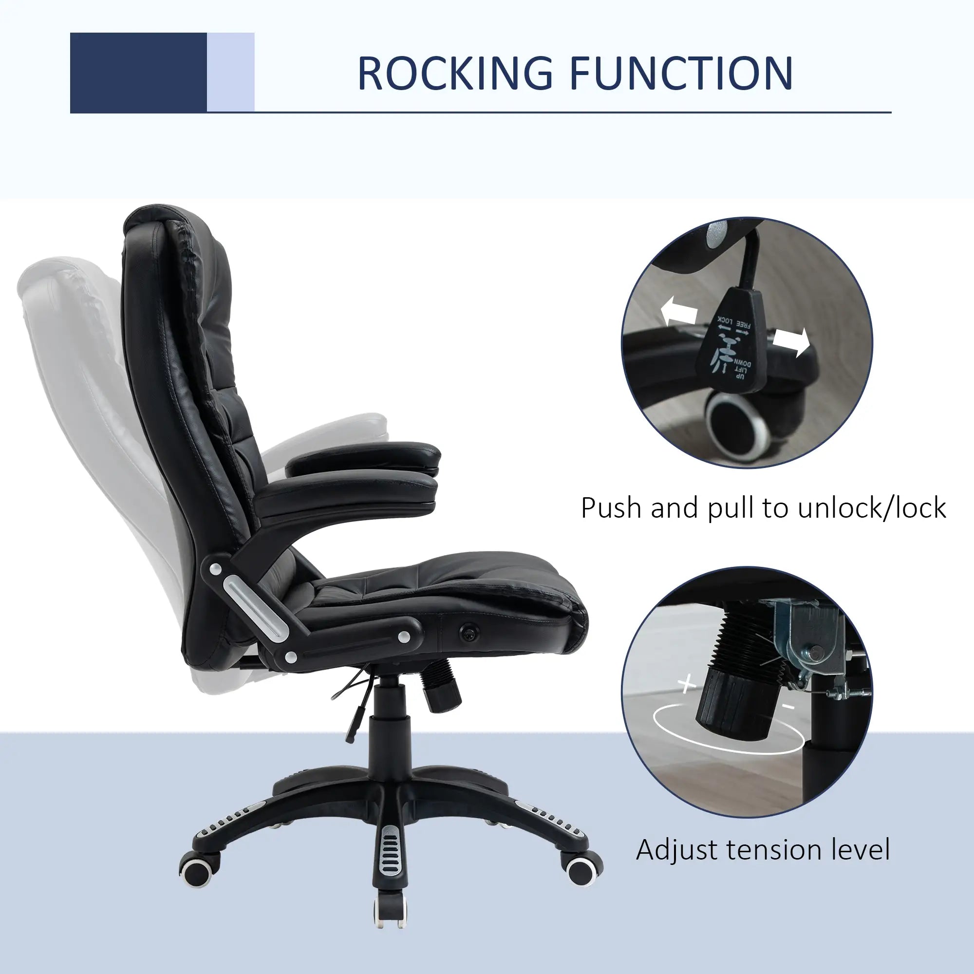 PU Leather Executive Recliner Office Chair, Swivel Wheels, Adjustable Height, Black Executive & Manager Chairs at Gallery Canada