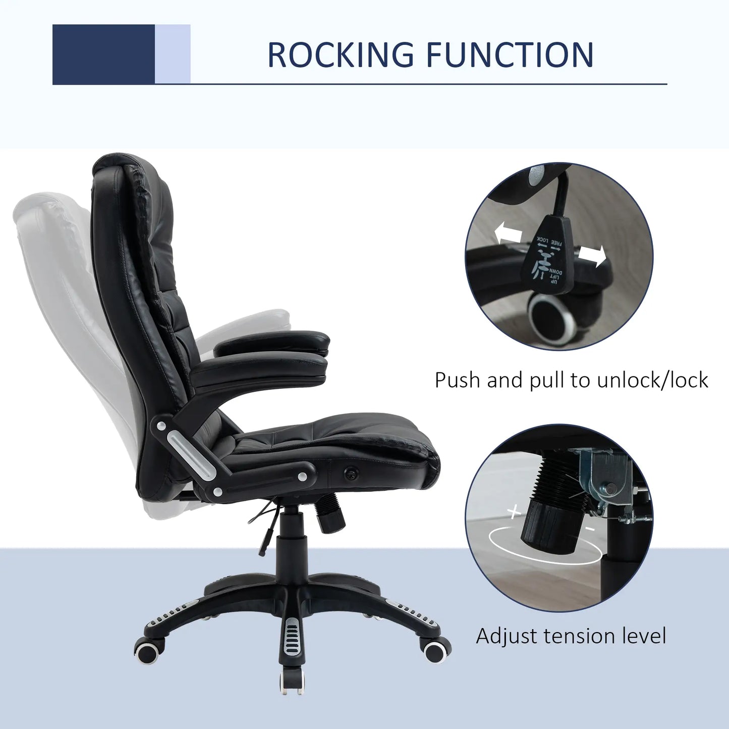 PU Leather Executive Recliner Office Chair, Swivel Wheels, Adjustable Height, Black Executive & Manager Chairs at Gallery Canada