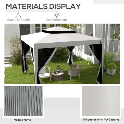 10' x 10' Outdoor Canopy Tent, Mesh Netting, Double Tier Roof, Grey Gazebos at Gallery Canada