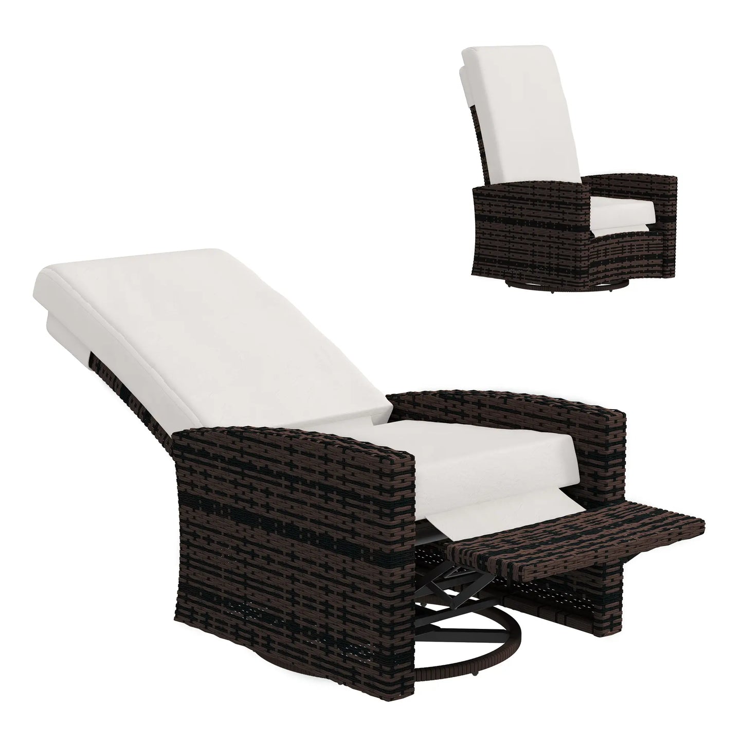 Outdoor Rattan Wicker Lounge Chair with Footrest, Soft Cushion, Khaki Patio Chairs at Gallery Canada