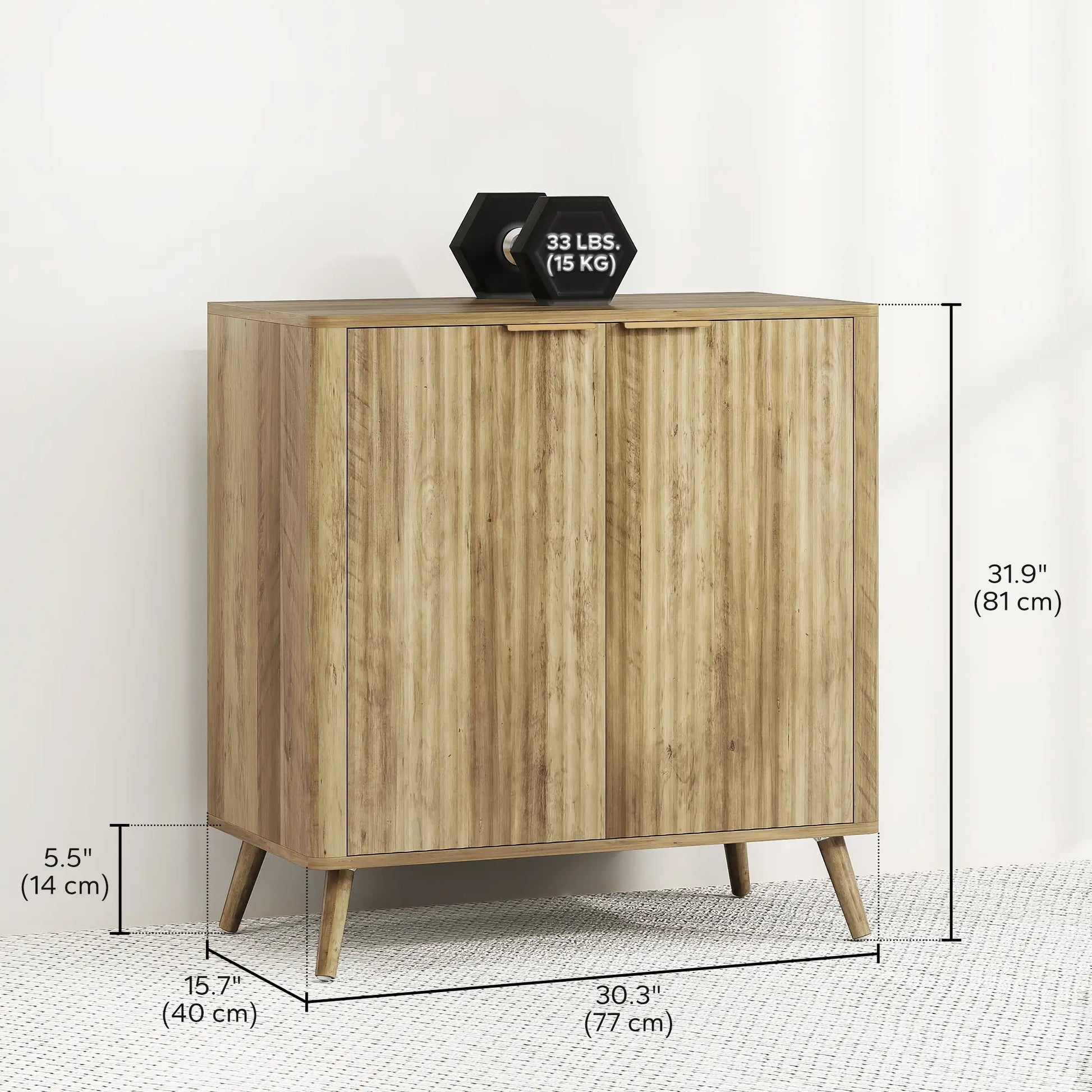 55" Buffet Cabinet, Modern Sideboard, 2 Fluted Doors, Adjustable Shelf, White Storage Cabinets at Gallery Canada