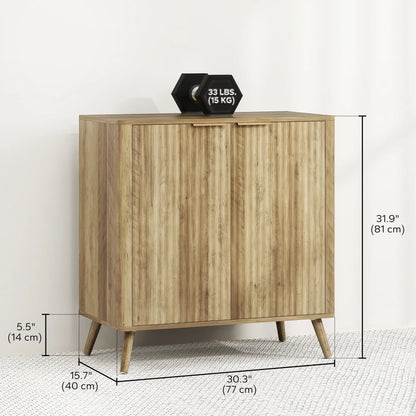 55" Buffet Cabinet, Modern Sideboard, 2 Fluted Doors, Adjustable Shelf, White Storage Cabinets at Gallery Canada