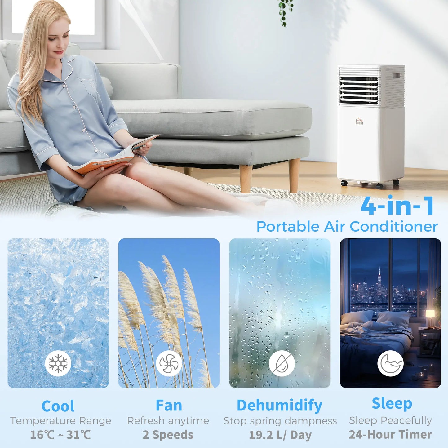 8000 BTU Portable Air Conditioner, Fan, Dehumidifier, Remote, 24H Timer, White Air Conditioner at Gallery Canada