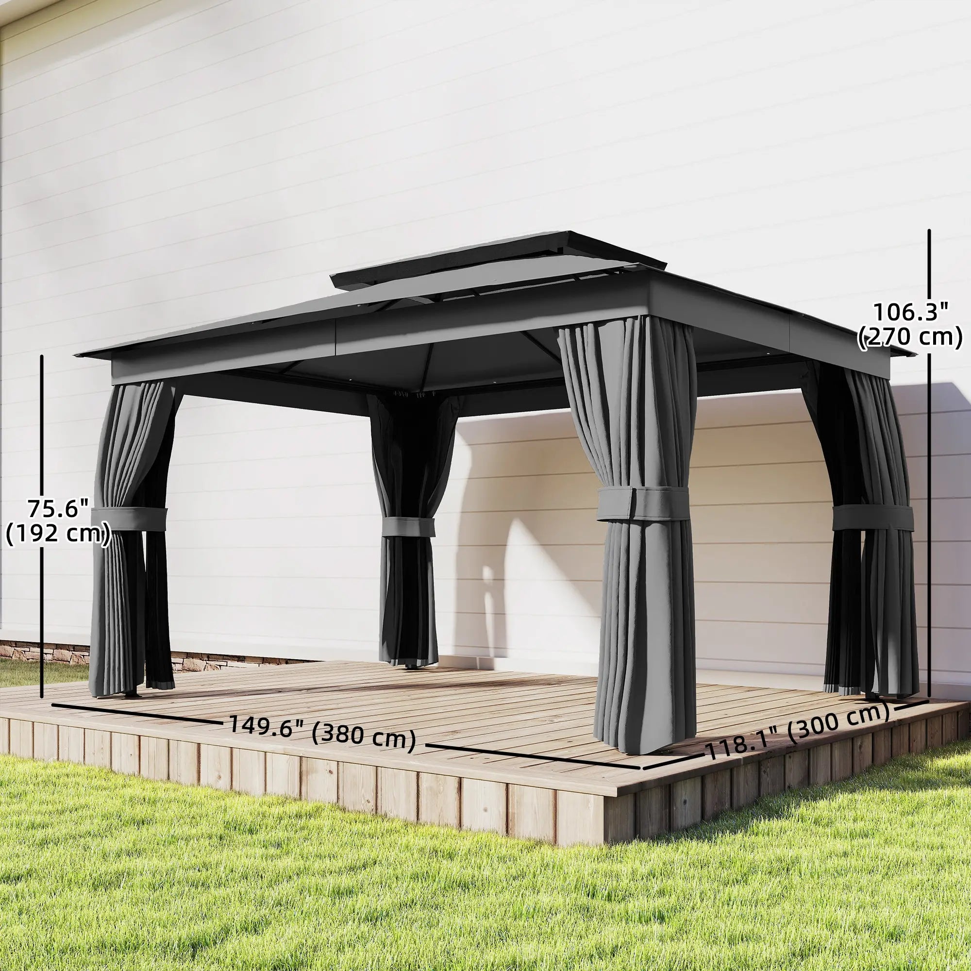 10' x 12.5' Gazebo, With Curtains, Netting, Double Roof, Dark Grey Gazebos at Gallery Canada