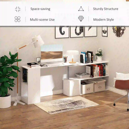 55" Corner Computer Desk, 360° Rotating L-Shaped, White Writing Desks at Gallery Canada