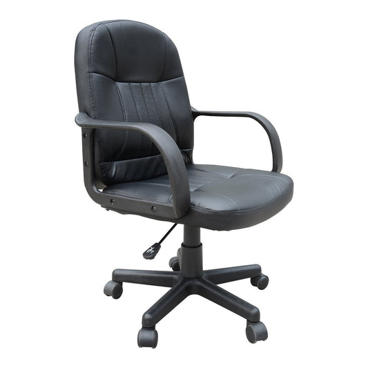 Desk Office Chair PU Leather Mid-Back Swivel Computer PC Adjustable Height Black - Gallery Canada