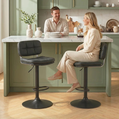 Bar Stools Set of 2, Swivel, Adjustable Height, PU Leather, PU Leather