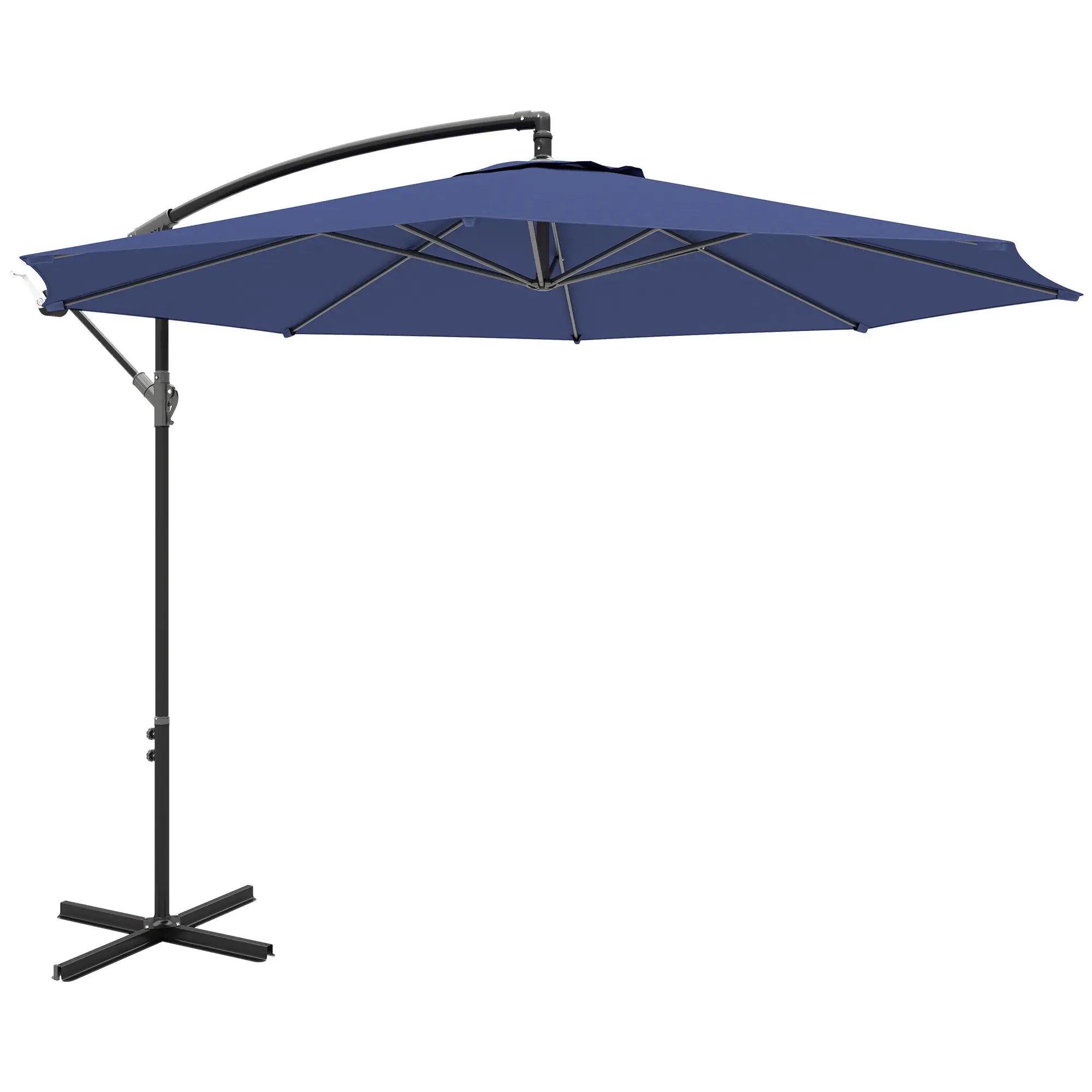9.7ft Offset Patio Umbrella, 8 Ribs, Crank Handle, Cross Base, Blue Offset Cantilever Umbrellas at Gallery Canada