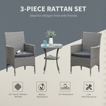 3-Piece Wicker Patio Set, Rattan Bistro with Glass Table, Grey Bistro Sets at Gallery Canada