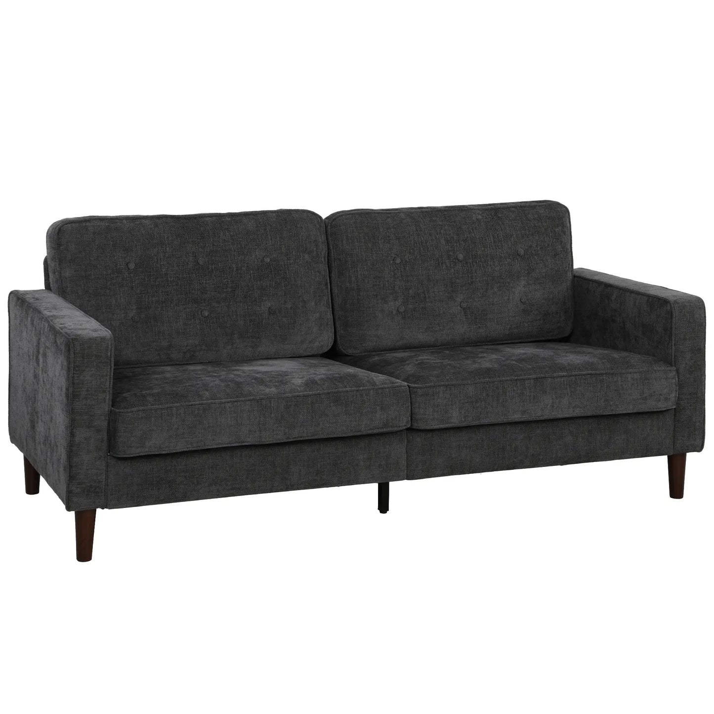 3 Seater Sofa Upholstered with Padded Cushion Modern Button Tufted Couch with Wood Legs, Dark Grey 3-Seater Sofas at Gallery Canada