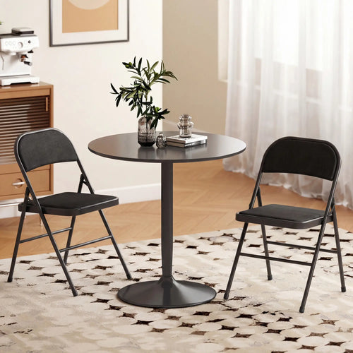 Metal Foldable Chairs, Set of 2, Linen Fabric Padded, Black