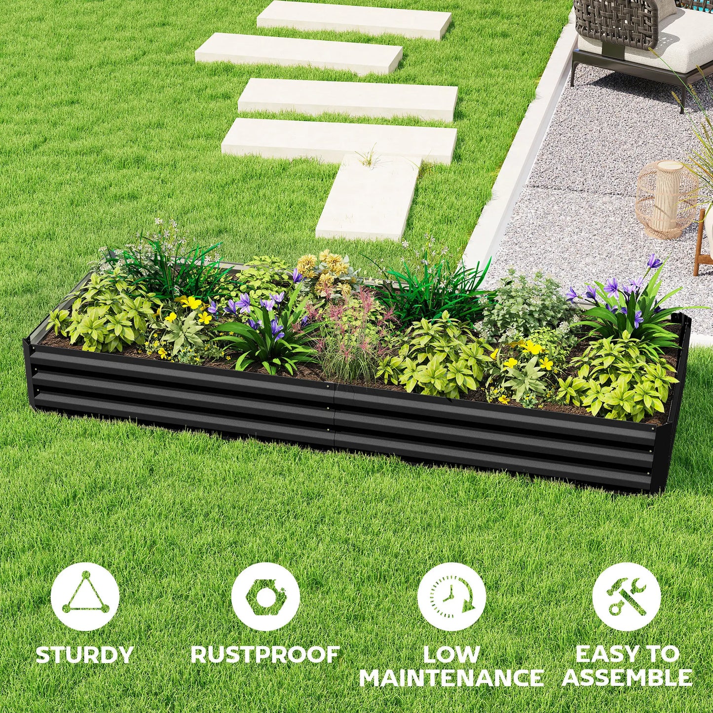 Galvanized Raised Garden Bed, 95" x 36" x 12", Metal Elevated Planter Box, Black Galvanized Planter Boxes at Gallery Canada