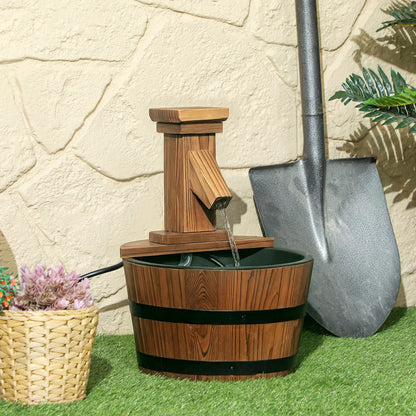 Outdoor Waterfall Fountain, Garden Wood Barrel, Carbonized Water Fountains at Gallery Canada