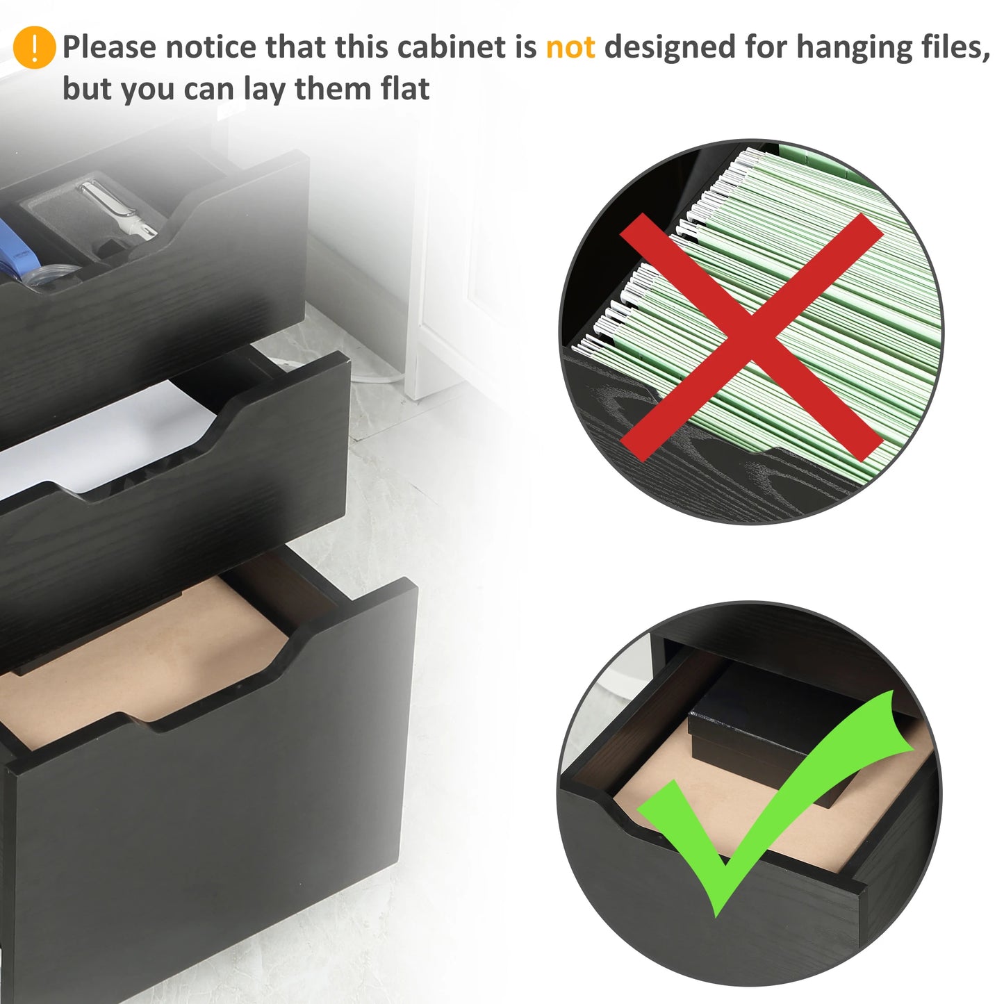 3 Drawer Vertical Filing Cabinet, Mobile Under Desk Storage, Wood Grain, Black Office Cabinets & Cupboards at Gallery Canada