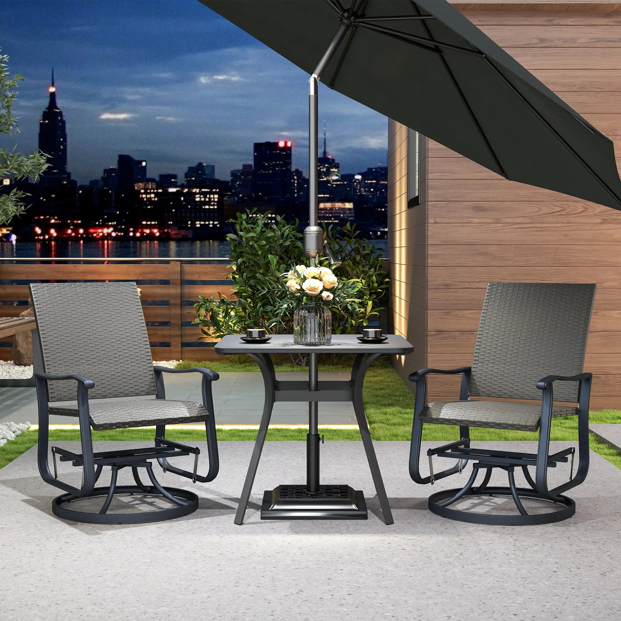 Set of 2 Rattan Patio Gliders, Wicker Outdoor Swivel Chairs, Grey Outdoor Gliders at Gallery Canada