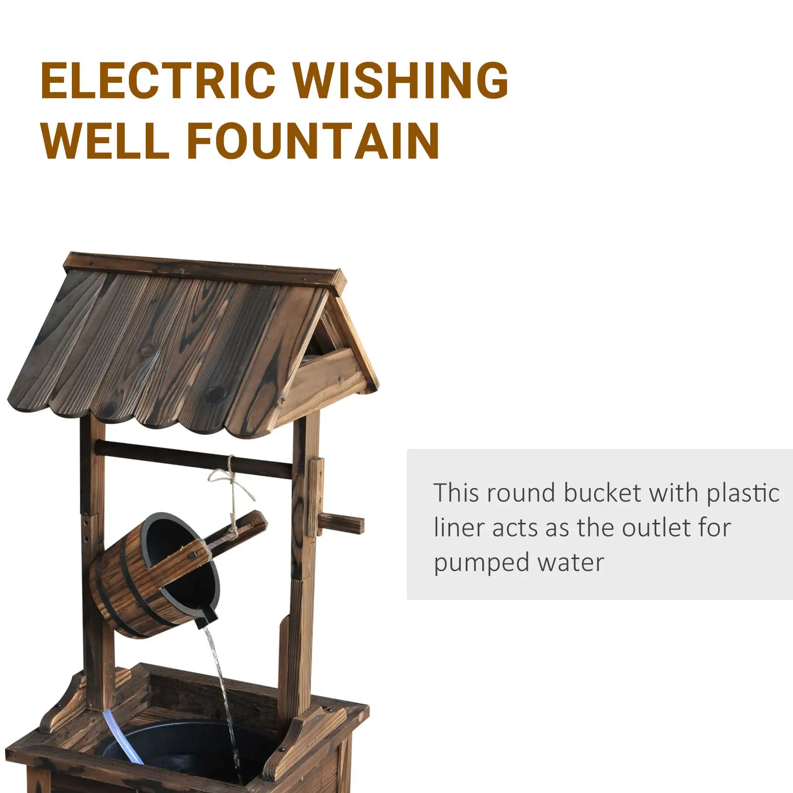 Wooden Well Wishing Fountain, Outdoor Electric Pump Water Bucket, Patio Garden, Carbonized Water Fountains at Gallery Canada