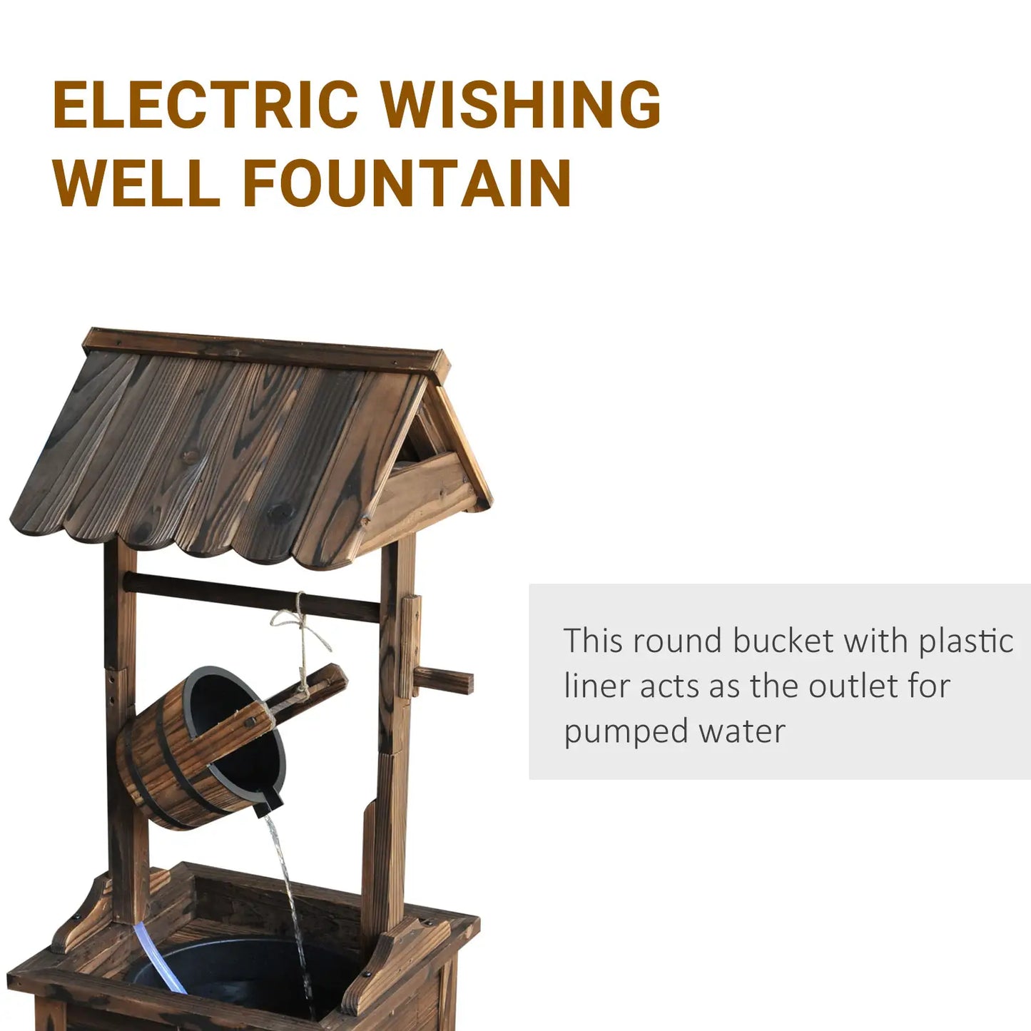 Wooden Well Wishing Fountain, Outdoor Electric Pump Water Bucket, Patio Garden, Carbonized Water Fountains at Gallery Canada