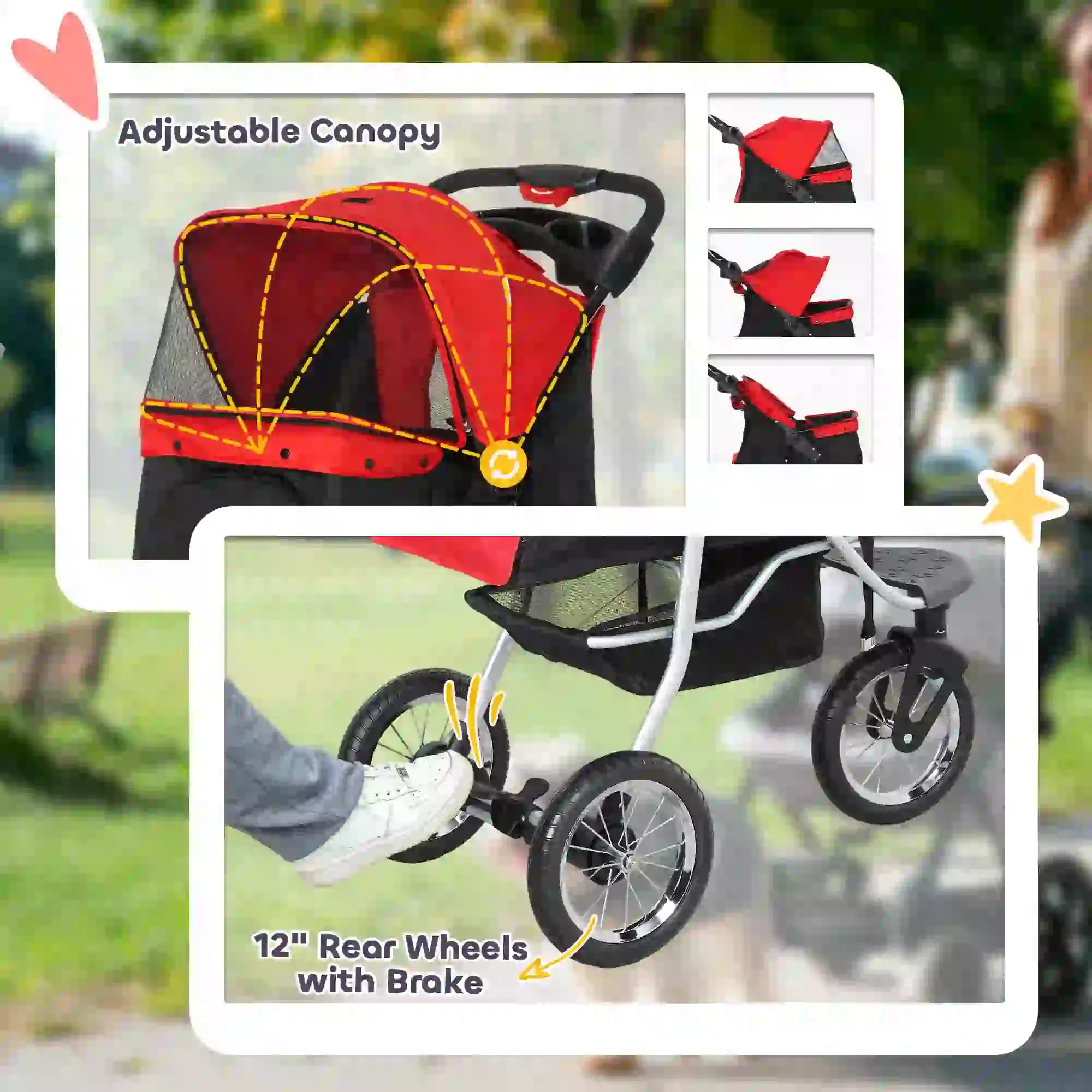 Lightweight Pet Stroller, 3-Rubber Wheels, Adjustable Canopy, Zippered Mesh, Red Dog Bike Trailers & Strollers at Gallery Canada