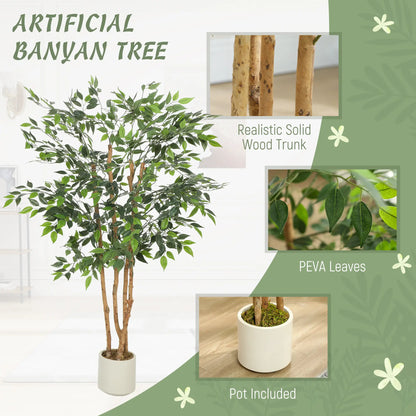 5FT Artificial Banyan Tree Set Of 2, Fake Potted Tree With Solid Wood Trunk Artificial Trees at Gallery Canada
