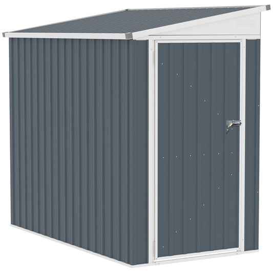 4' x 6' Garden Storage Shed Lean to Shed Outdoor Metal Tool House with Lockable Door and Air Vents for Patio, Lawn - Gallery Canada