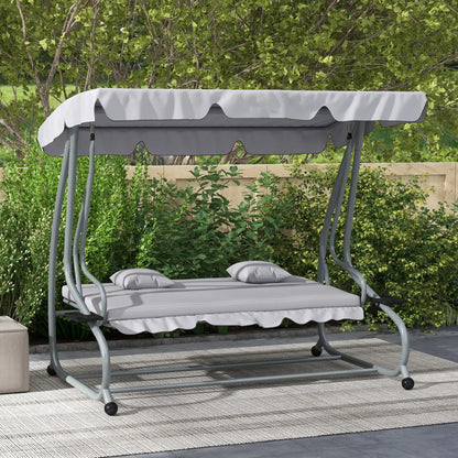 3-Seater Patio Swing Chair, Adjustable Canopy, 2 Pillows, Light Grey Porch Swings with Canopy at Gallery Canada