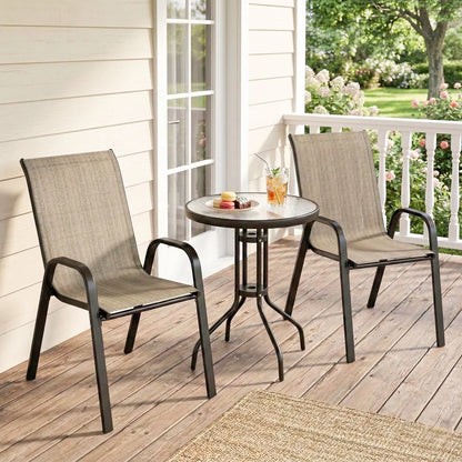 3 Piece Bistro Set with Mesh Chairs, Glass Table, Light Mixed Brown Bistro Sets at Gallery Canada