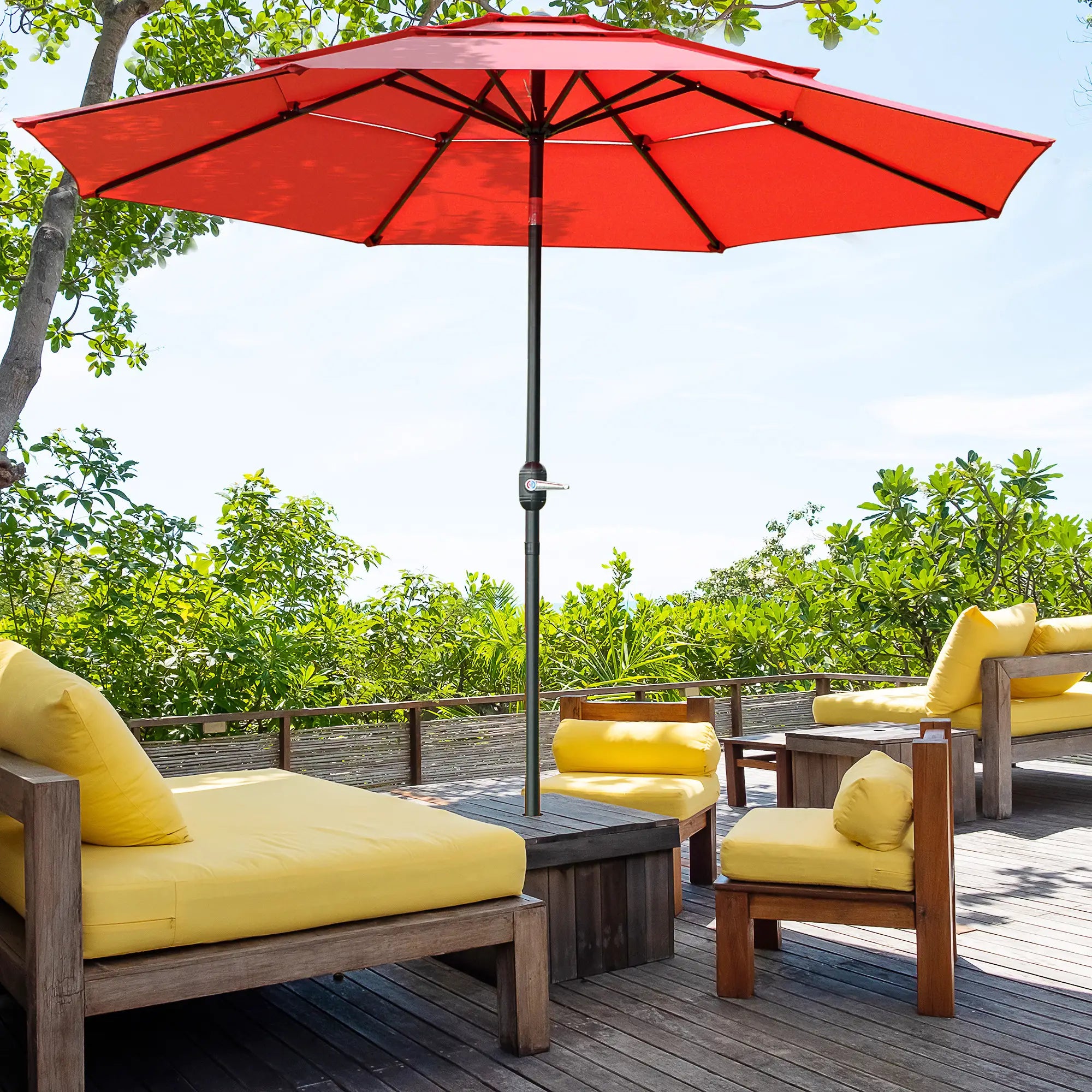 9FT 3 Tiers Patio Umbrella, Crank Push Button Tilt, Red Sun Umbrellas at Gallery Canada