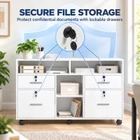File Cabinet, Locking Drawers, Open Shelves, 5 Casters, White
