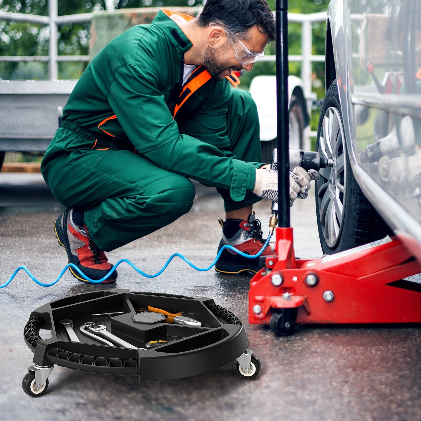 Mobile Automotive Tool Creeper with 3 Swivel Casters and 4 Compartments-BK, Black Garages at Gallery Canada