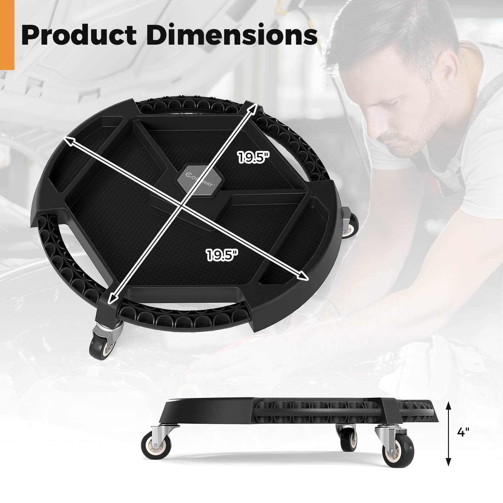 Mobile Automotive Tool Creeper with 3 Swivel Casters and 4 Compartments-BK, Black Garages at Gallery Canada