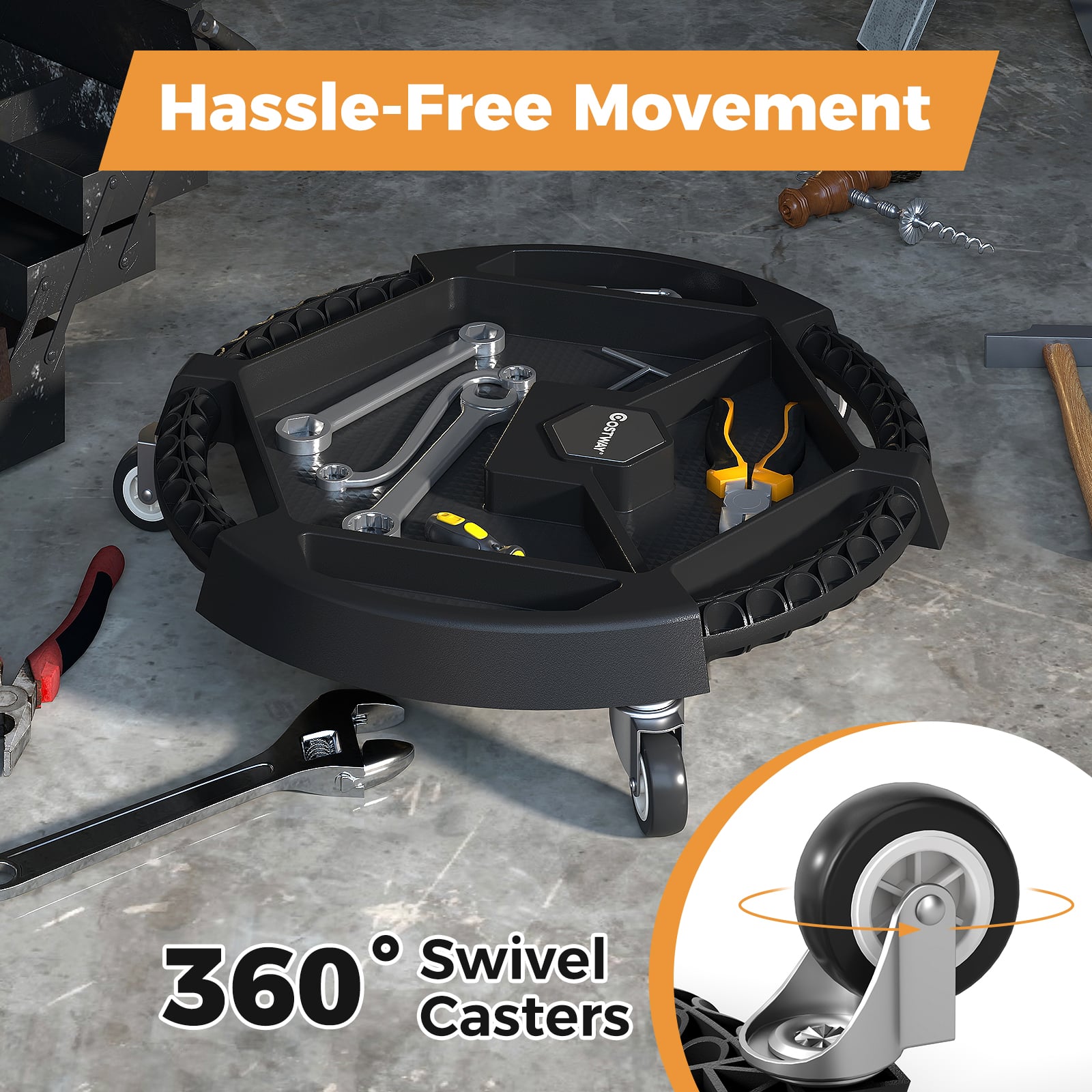 Mobile Automotive Tool Creeper with 3 Swivel Casters and 4 Compartments-BK, Black Garages at Gallery Canada