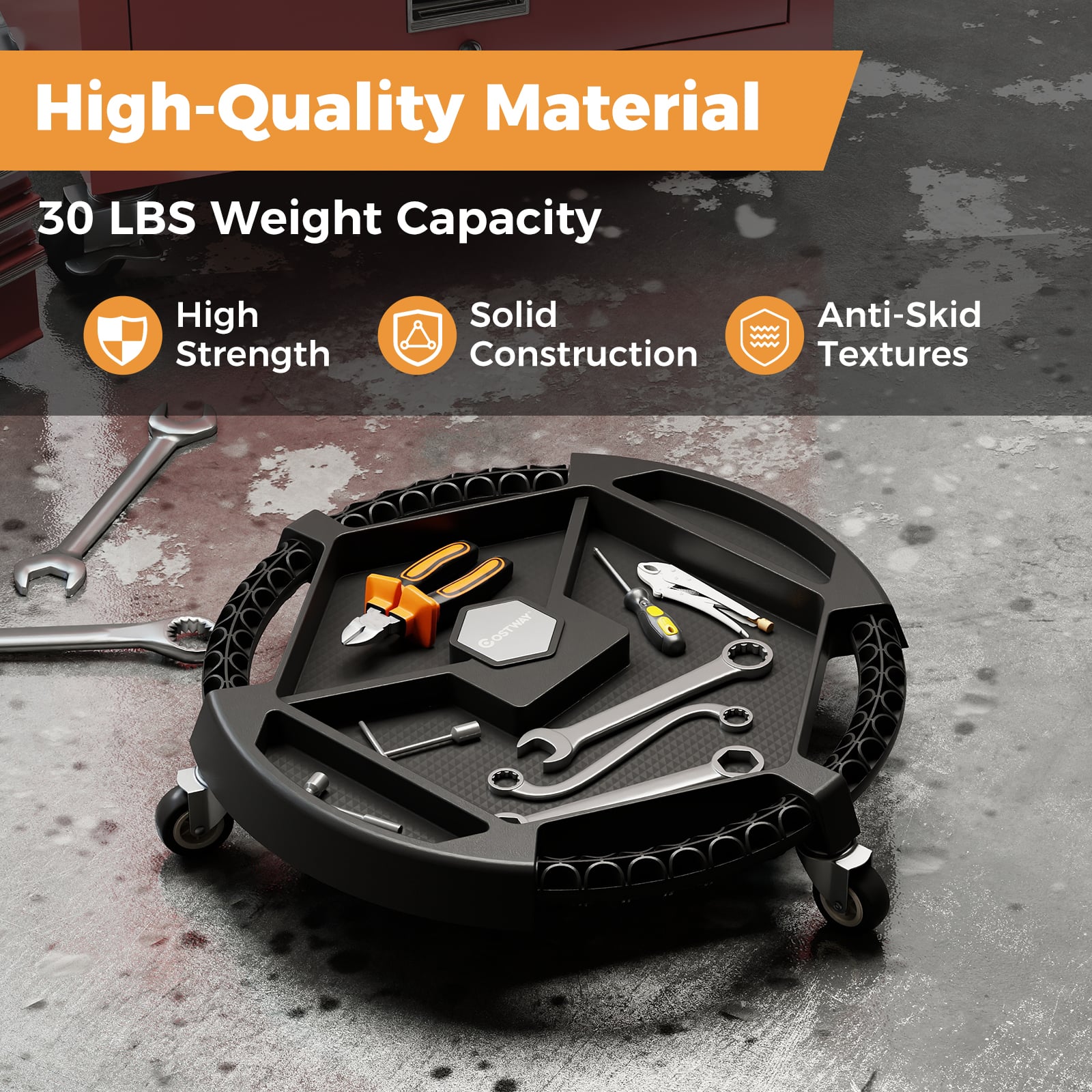 Mobile Automotive Tool Creeper with 3 Swivel Casters and 4 Compartments-BK, Black Garages at Gallery Canada