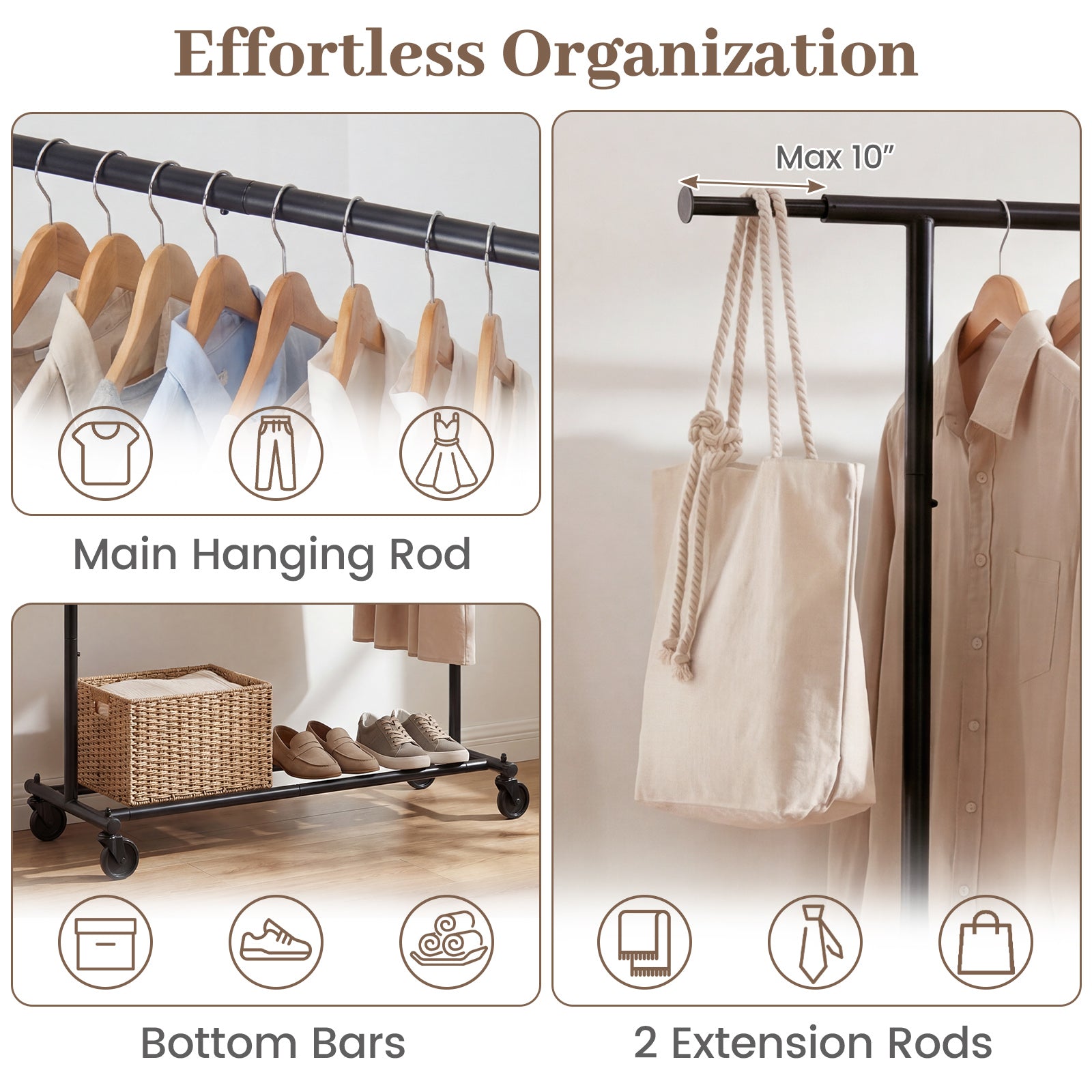 Mobile Garment Rack, Extendable Rods, Heavy-Duty Metal Clothes Stand Drying Racks at Gallery Canada