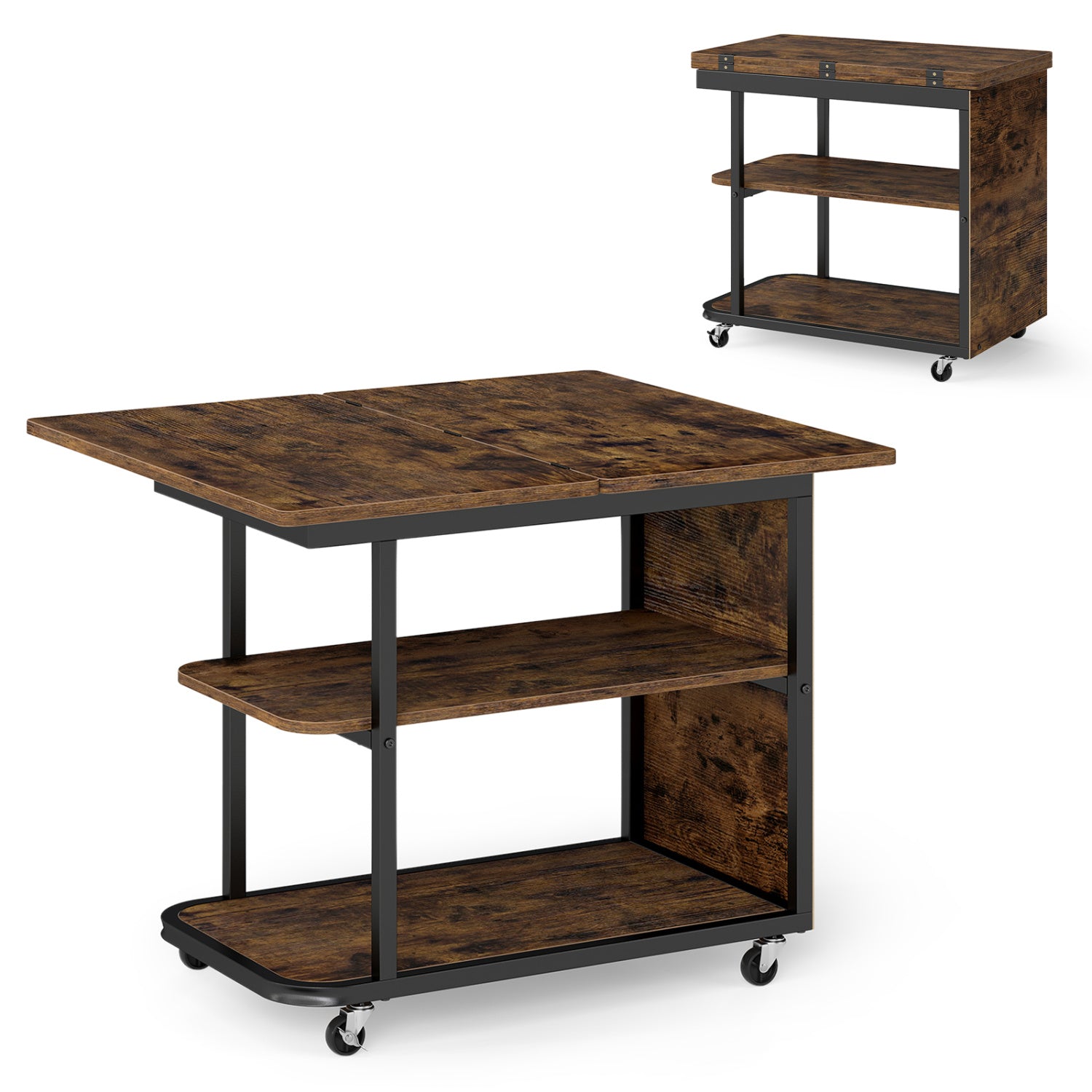 Mobile Night Stand with Foldable Swivel Top and 2-Tier Shelf for Small Spaces, Rustic Brown End & Side Tables at Gallery Canada