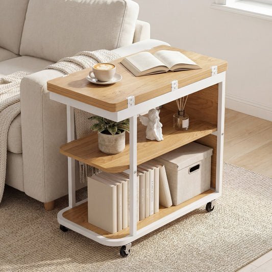 Mobile Night Stand with Foldable Swivel Top and 2-Tier Shelf for Small Spaces, Gray End & Side Tables Gray at Gallery Canada