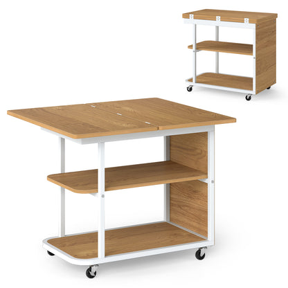 Mobile Night Stand with Foldable Swivel Top and 2-Tier Shelf for Small Spaces, Gray End & Side Tables Gray at Gallery Canada