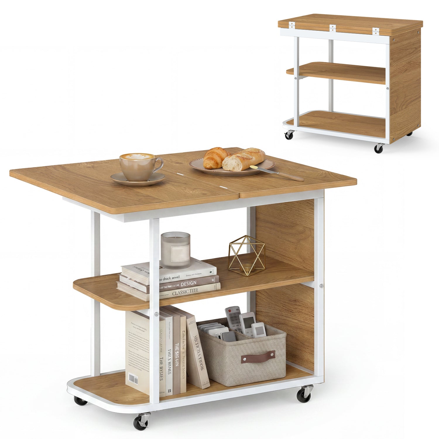 Mobile Night Stand with Foldable Swivel Top and 2-Tier Shelf for Small Spaces, Gray End & Side Tables at Gallery Canada