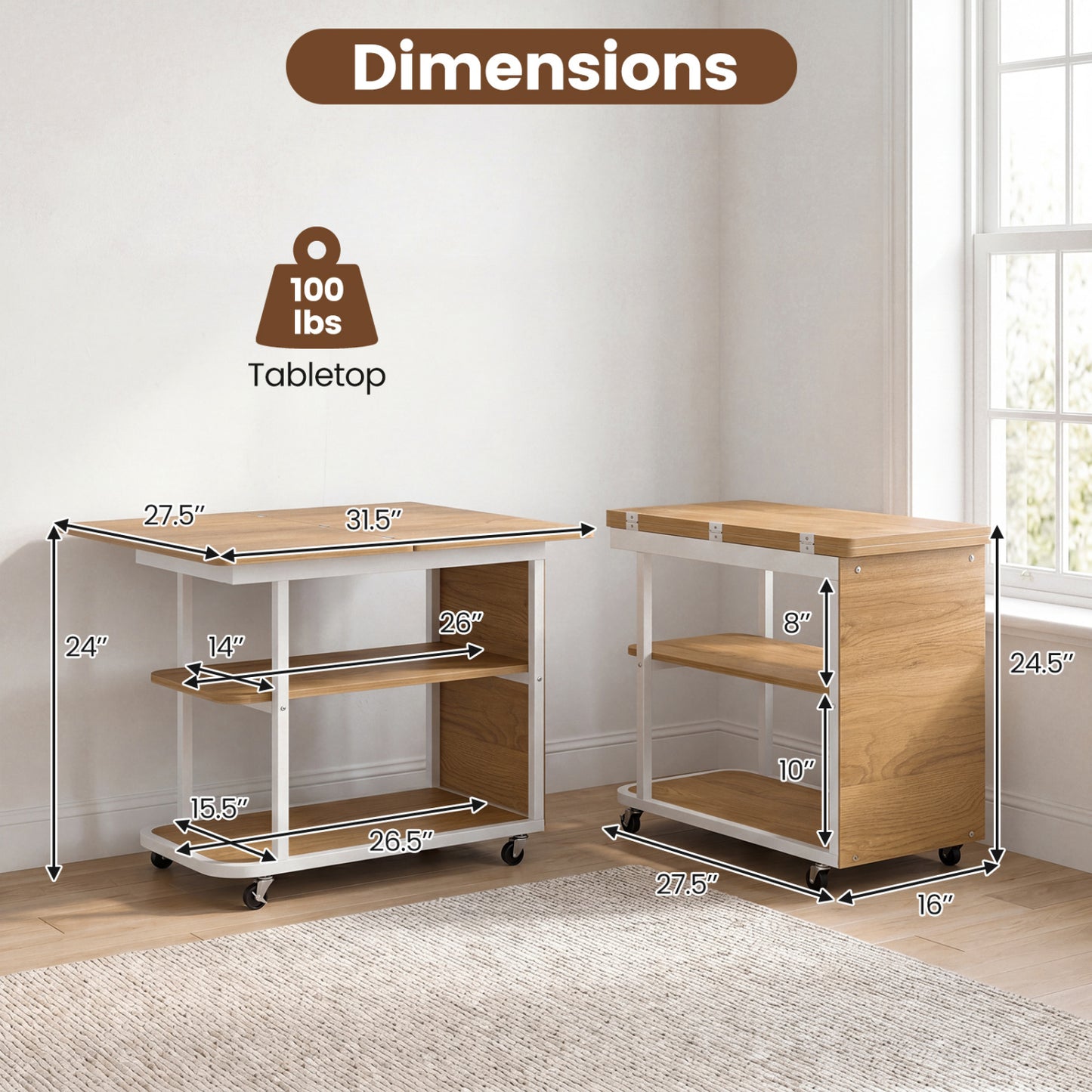Mobile Night Stand with Foldable Swivel Top and 2-Tier Shelf for Small Spaces, Gray End & Side Tables at Gallery Canada