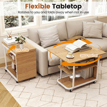 Mobile Night Stand with Foldable Swivel Top and 2-Tier Shelf for Small Spaces, Gray End & Side Tables at Gallery Canada