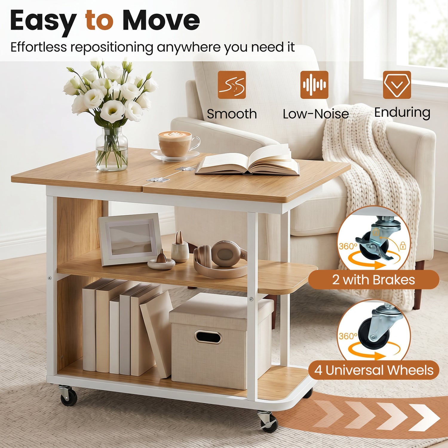 Mobile Night Stand with Foldable Swivel Top and 2-Tier Shelf for Small Spaces, Gray End & Side Tables at Gallery Canada