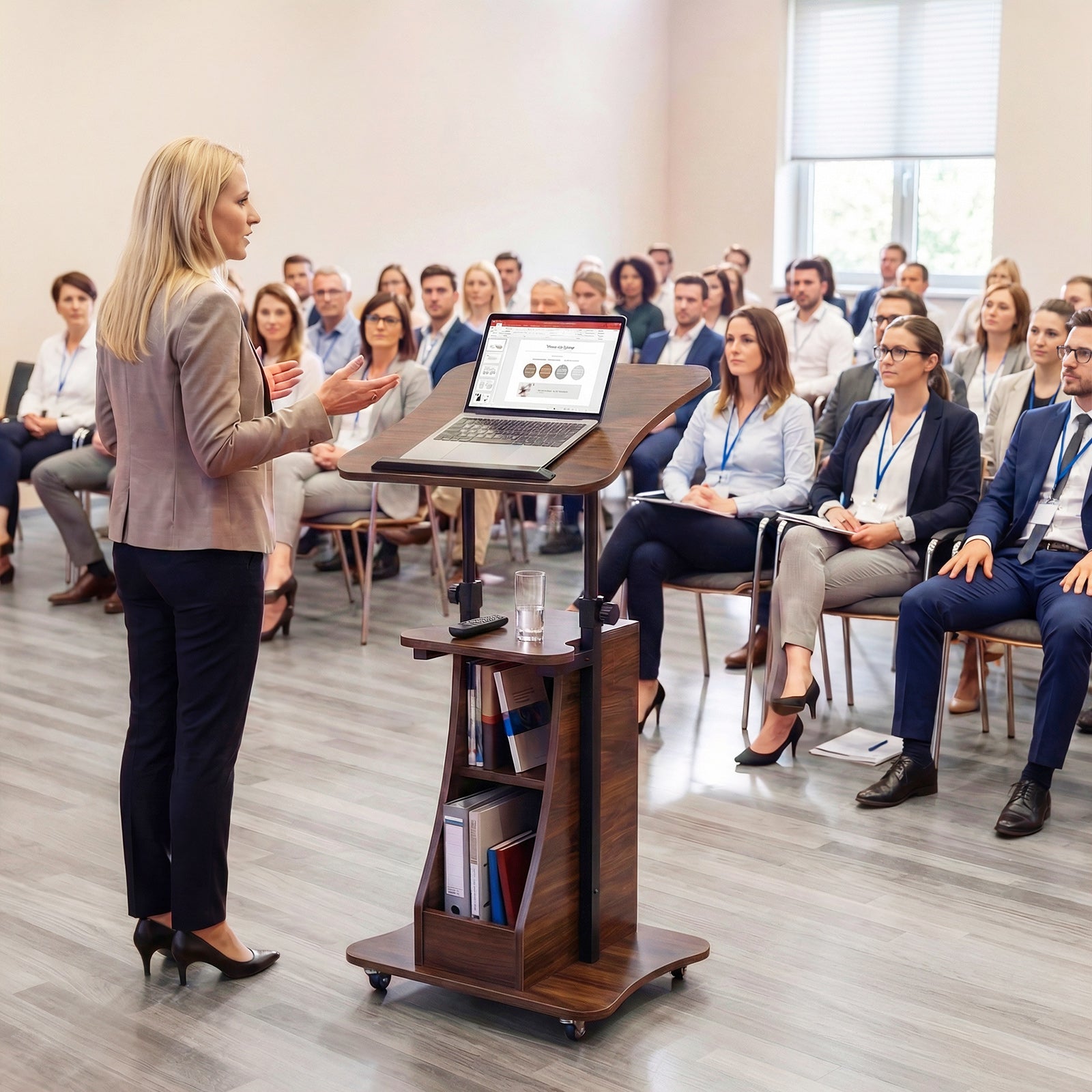 Mobile Podium Stand, Height Adjustable Laptop Cart, Brown Laptop Tables & Printer Stands at Gallery Canada