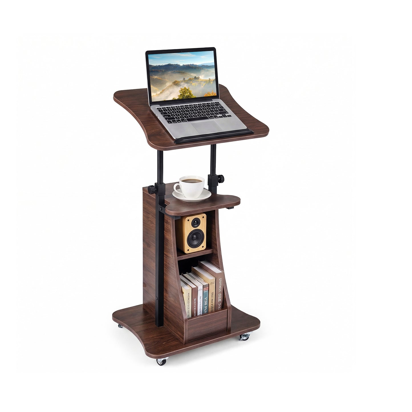Mobile Podium Stand, Height Adjustable Laptop Cart, Brown Laptop Tables & Printer Stands Brown at Gallery Canada