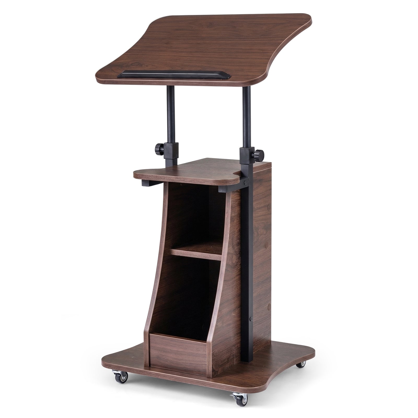 Mobile Podium Stand, Height Adjustable Laptop Cart, Brown Laptop Tables & Printer Stands at Gallery Canada