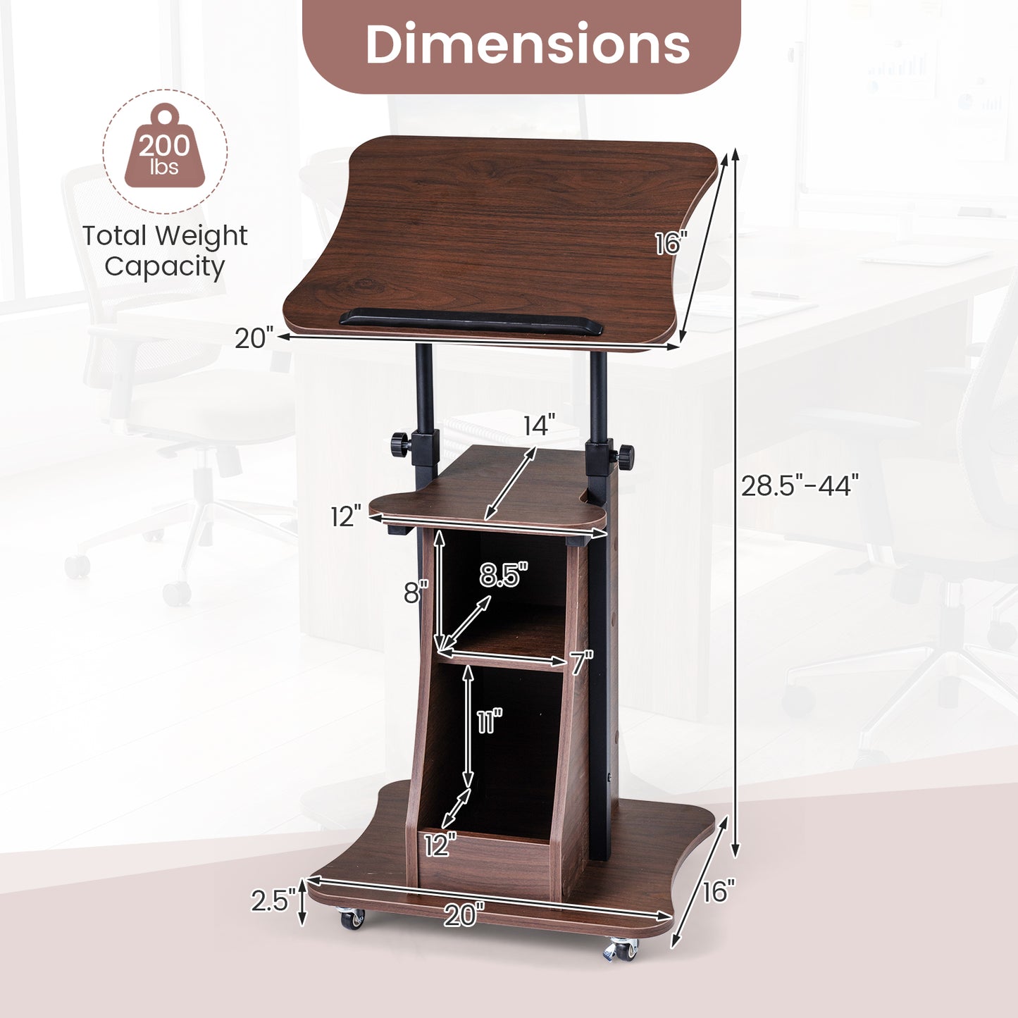 Mobile Podium Stand, Height Adjustable Laptop Cart, Brown Laptop Tables & Printer Stands at Gallery Canada