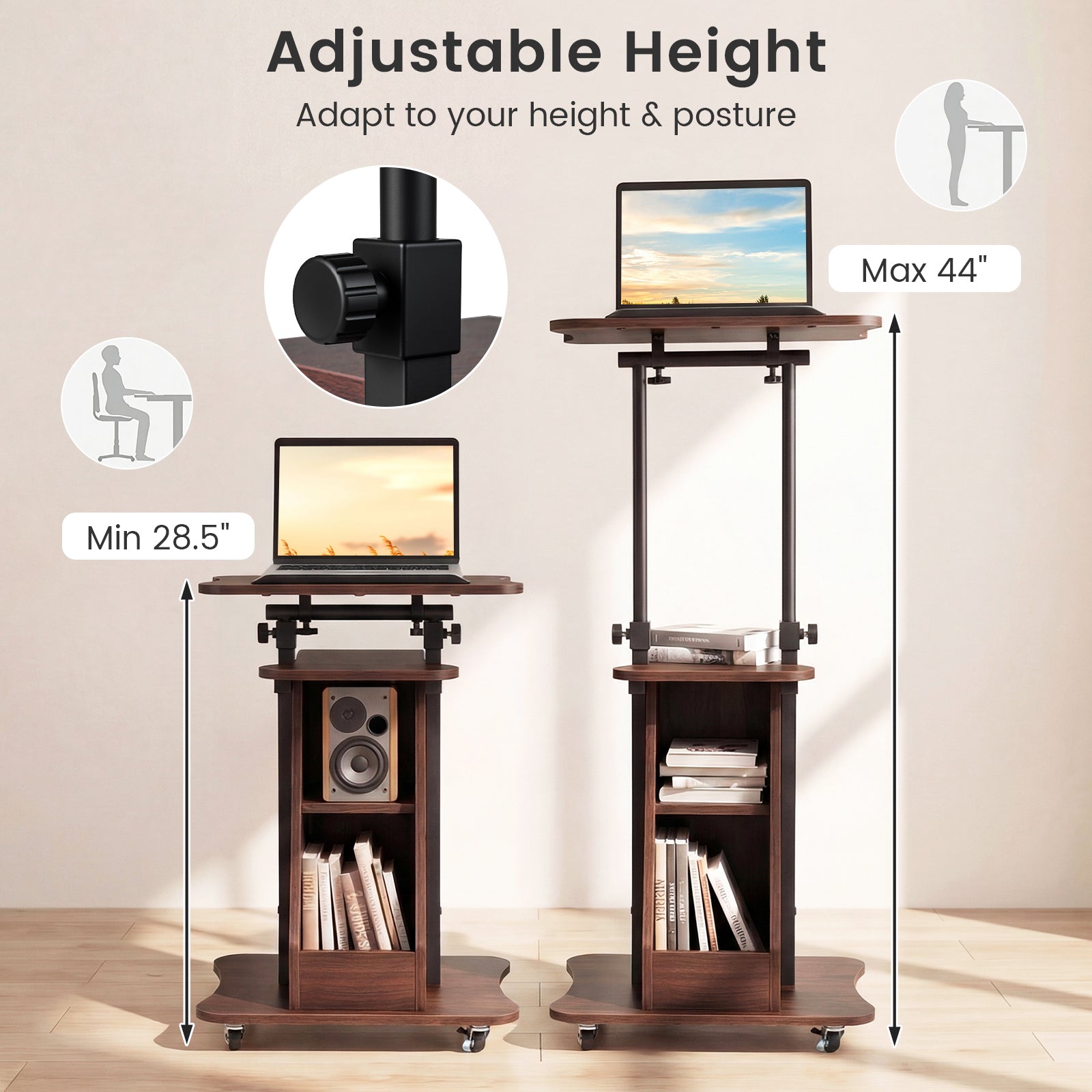 Mobile Podium Stand, Height Adjustable Laptop Cart, Brown Laptop Tables & Printer Stands at Gallery Canada