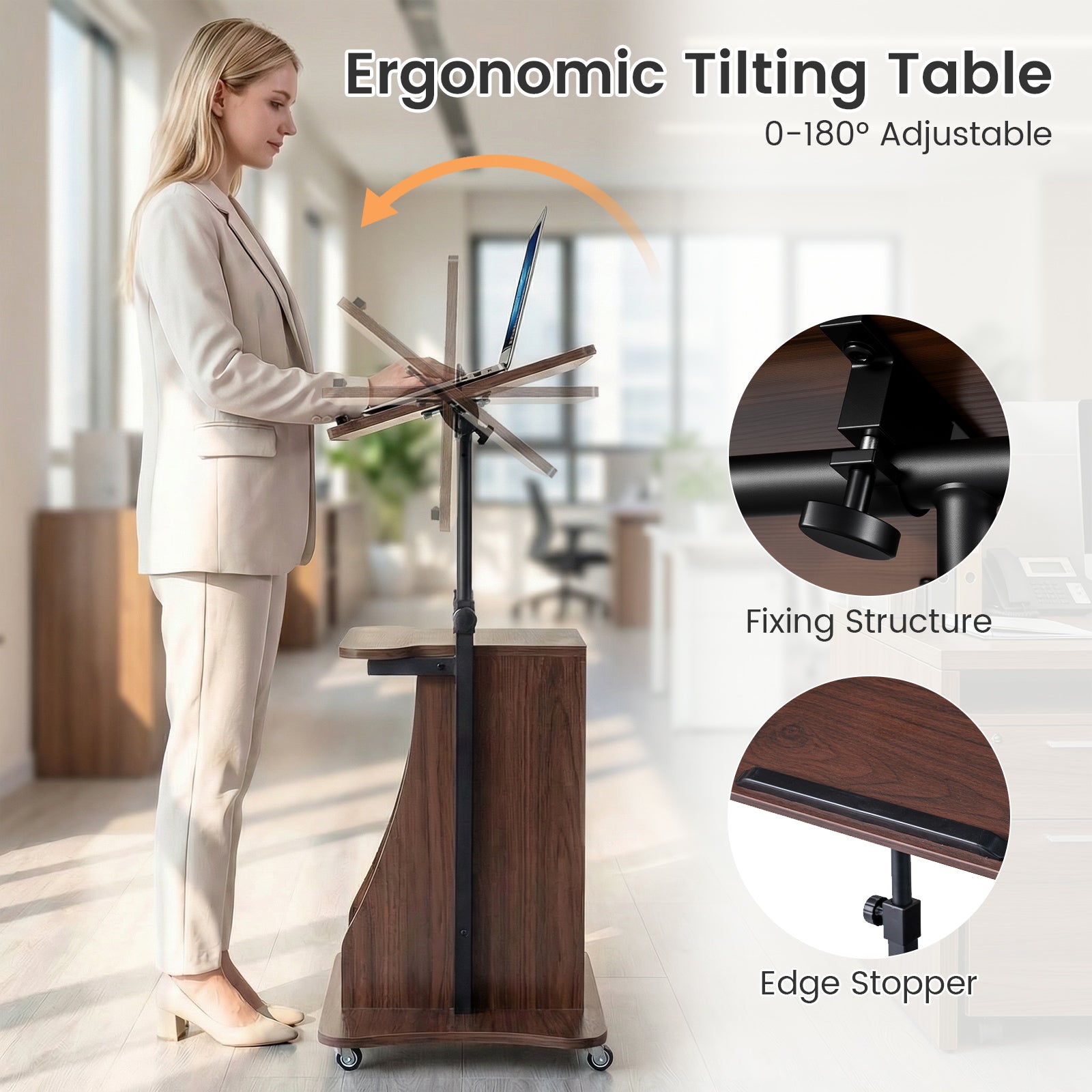 Mobile Podium Stand, Height Adjustable Laptop Cart, Brown Laptop Tables & Printer Stands at Gallery Canada