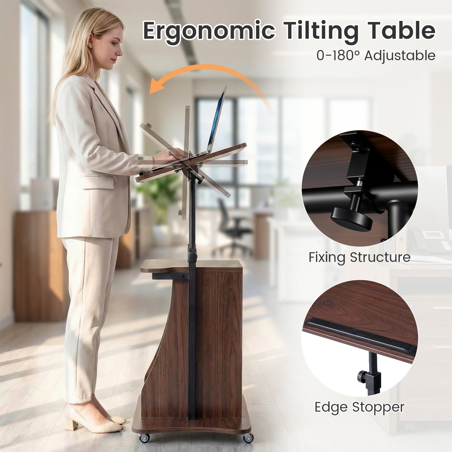 Mobile Podium Stand, Height Adjustable Laptop Cart, Brown Laptop Tables & Printer Stands at Gallery Canada