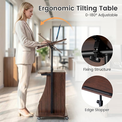 Mobile Podium Stand, Height Adjustable Laptop Cart, Brown Laptop Tables & Printer Stands at Gallery Canada