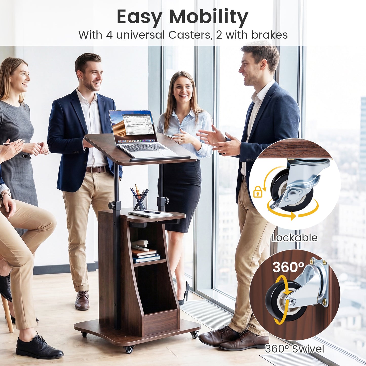 Mobile Podium Stand, Height Adjustable Laptop Cart, Brown Laptop Tables & Printer Stands at Gallery Canada